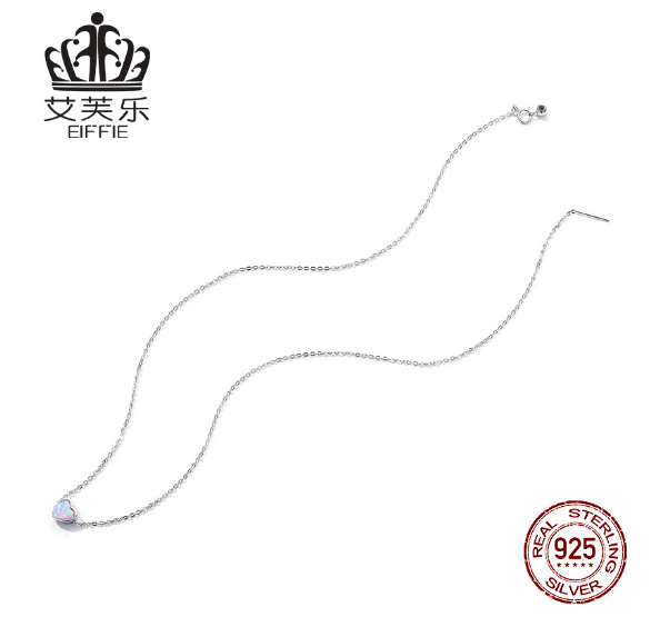Sterling Silver s925 Opal Love Necklace Heart-Shaped Necklace