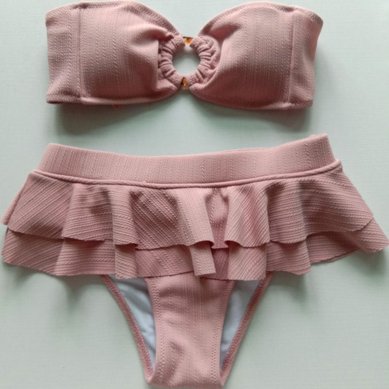 New women's pink strapless split swimsuit