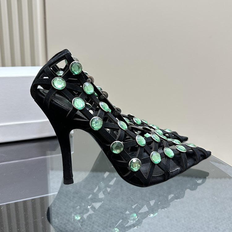 Luxury Crystal Design Women's Pumps Summer Prismatic Hollowed Out Sexy Pointed Toe High Heels Ladies Dream Colored Party Shoes