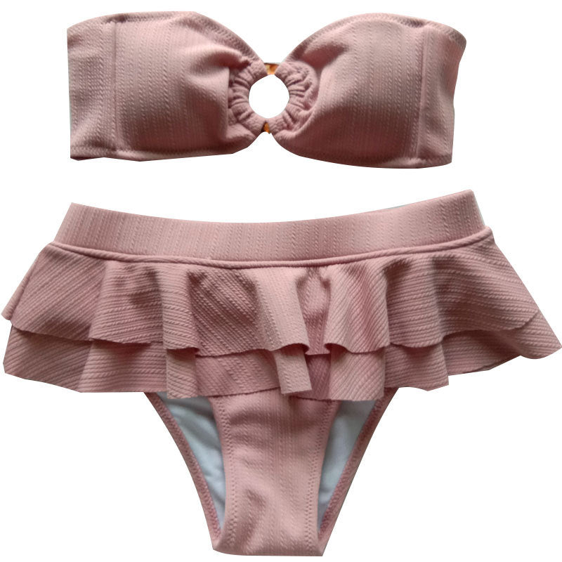 New women's pink strapless split swimsuit