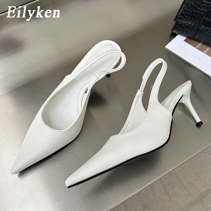 Eilyken New Sexy Soft Leather Women Pointed Toe Pumps Fashion Ladies Slingback Thin High Heel Sandal Spring Party Shoes