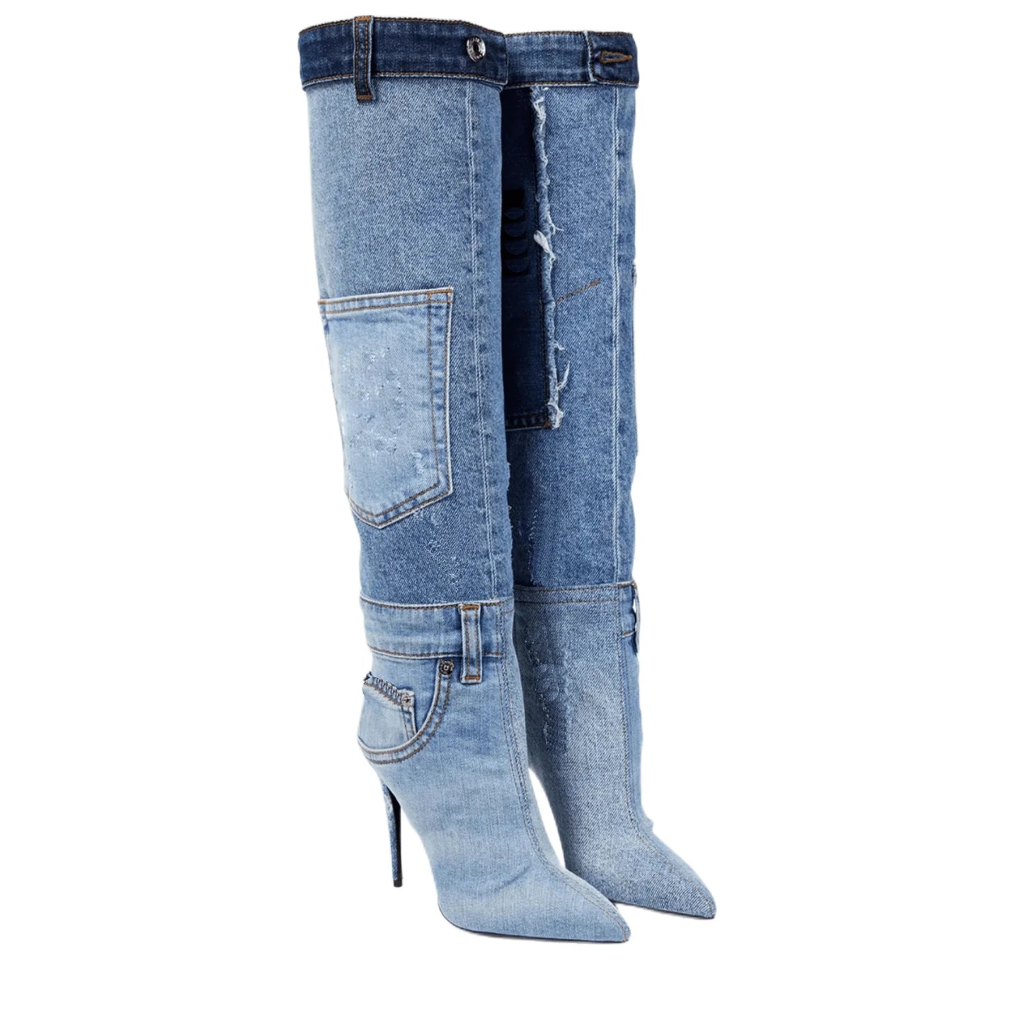 Women Worn Washed Cloth Over The Knee Boots