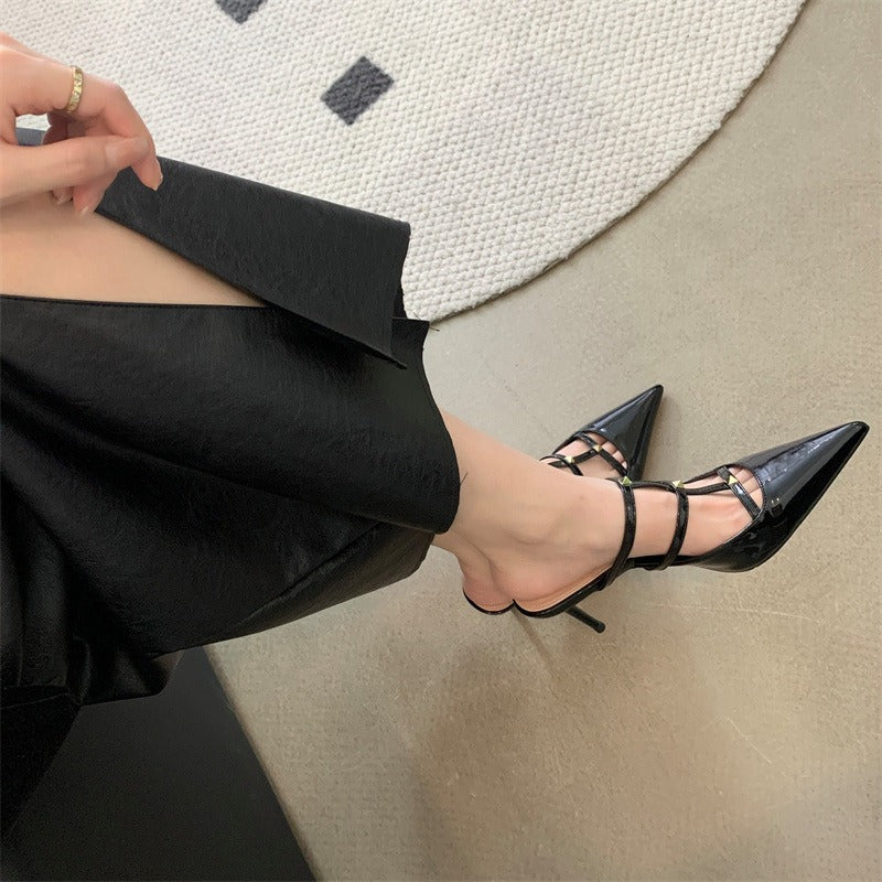 Fairy style rivet hollow semi-thro Roman sandals stiletto heel
