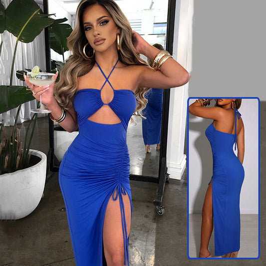Sexy Halterneck Lace-up Split Dress